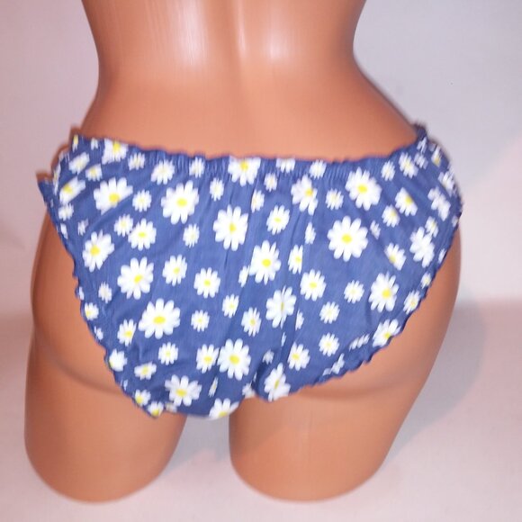 Victoria Secret PINK Swim Bikini Bottom Blue White Ruffle Cheeky Daisy Floral - Picture 5 of 6